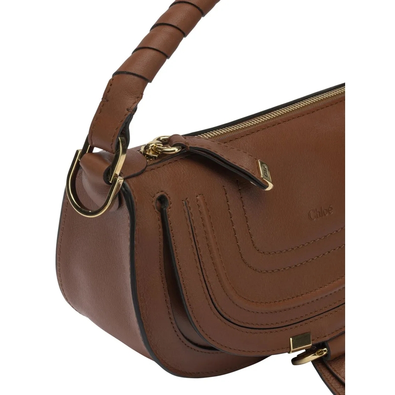 Chloé Schultertasche Compact Shoulder Bag With Saddle Stitching Brown(Image 4)