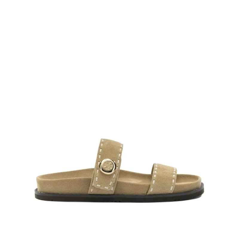 Tory Burch Sandales Suede Sandals With Gold-Tone Emblem Neutrals