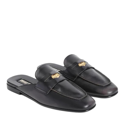 Miu Miu Black Calf Leather Moccassins Black Mule