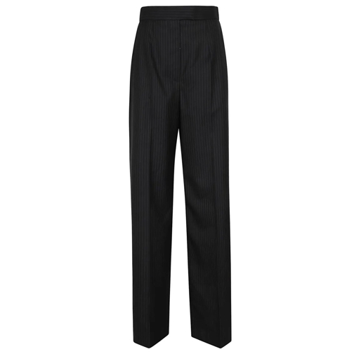 Alexander McQueen  Navy Blue Wool Pinstriped Wide Leg Trousers Blue