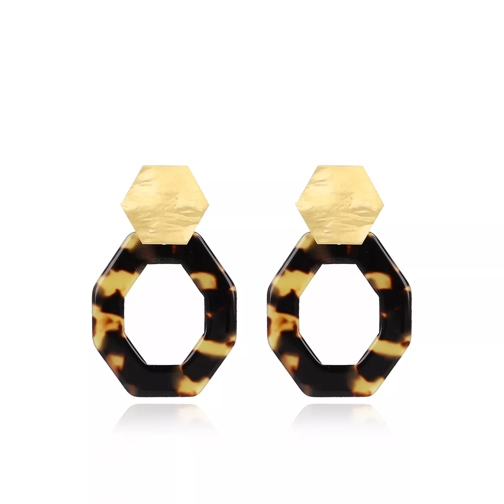 LOTT.gioielli Earrings Resin Hexagon Open Oval Medium Turtoise Gold Drop Earring