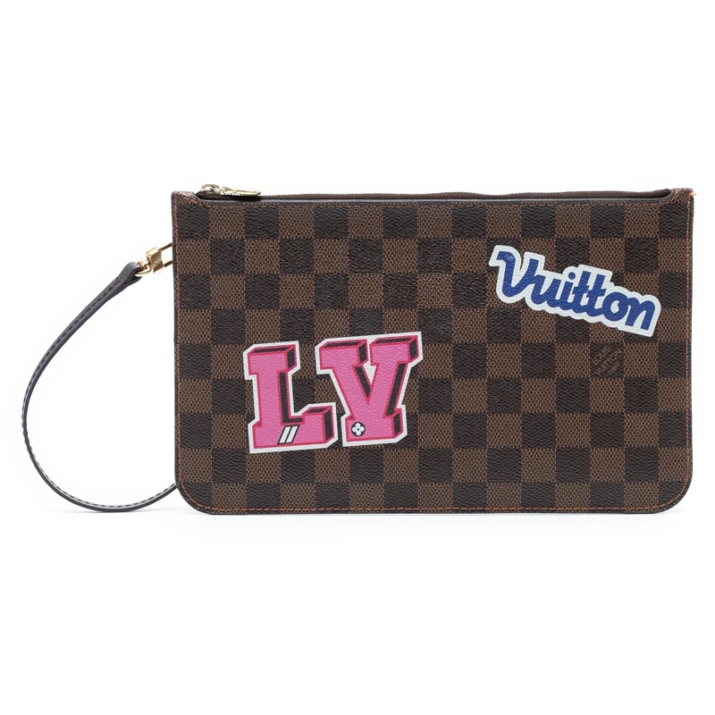 Louis Vuitton Necessaire Damier Ebene Travel Patches Neverfull MM Pouch braun