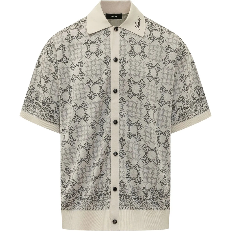 Amiri Legeres Oberteil Camicia Quad Check a Maniche Corte weiß