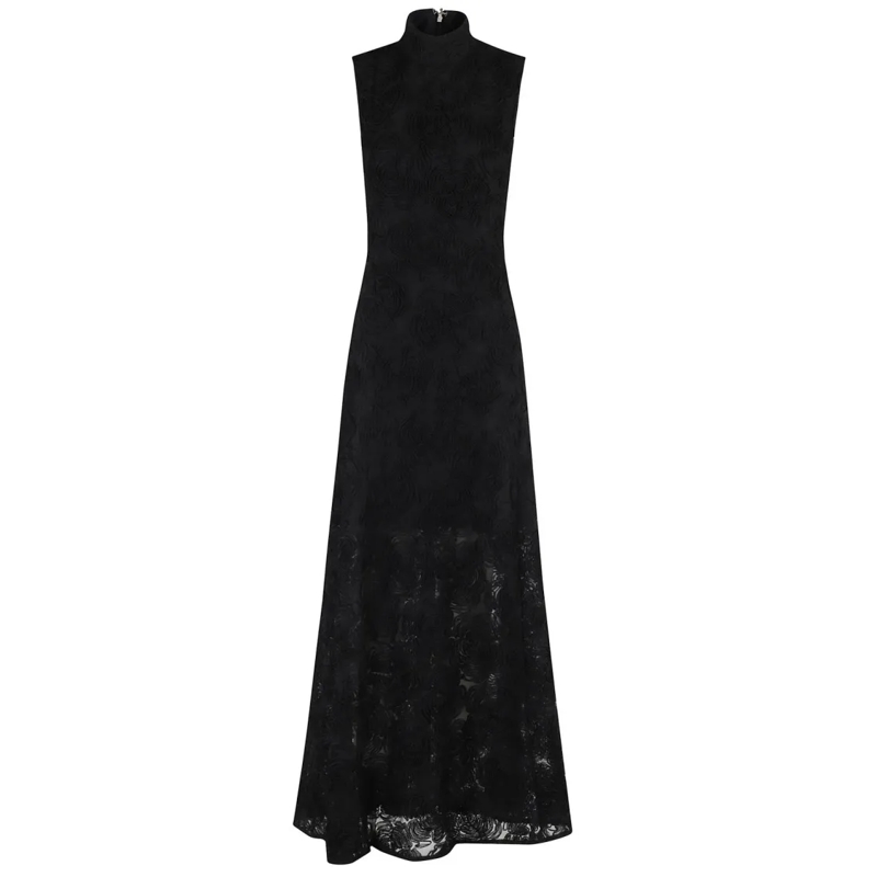 Rotate  Flower Mesh Maxi Dress Black