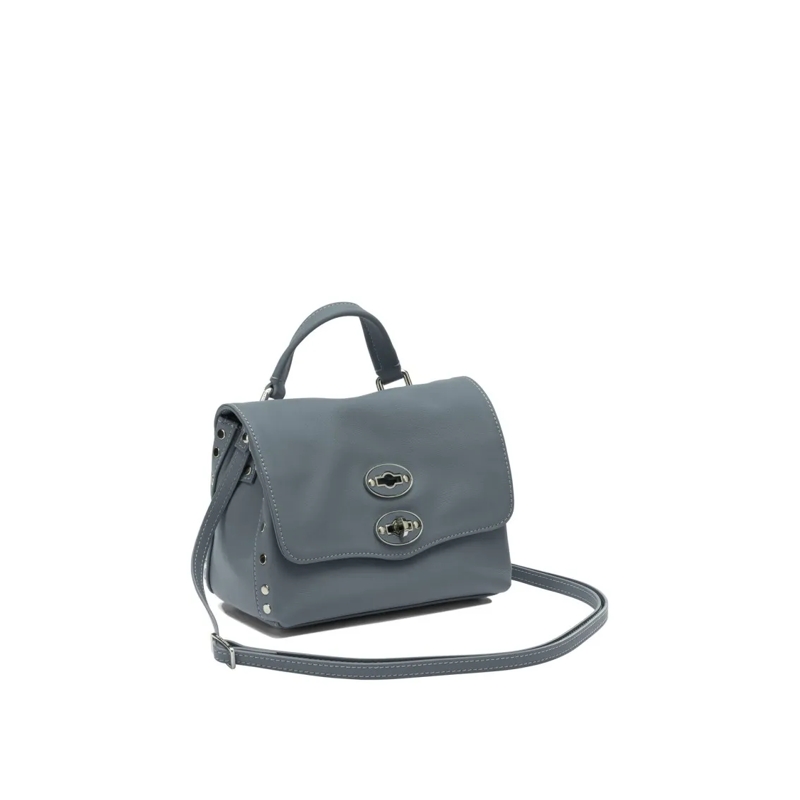Zanellato Schultertasche Structured Blue Leather Handbag With Turn-Lock Clo Grey
