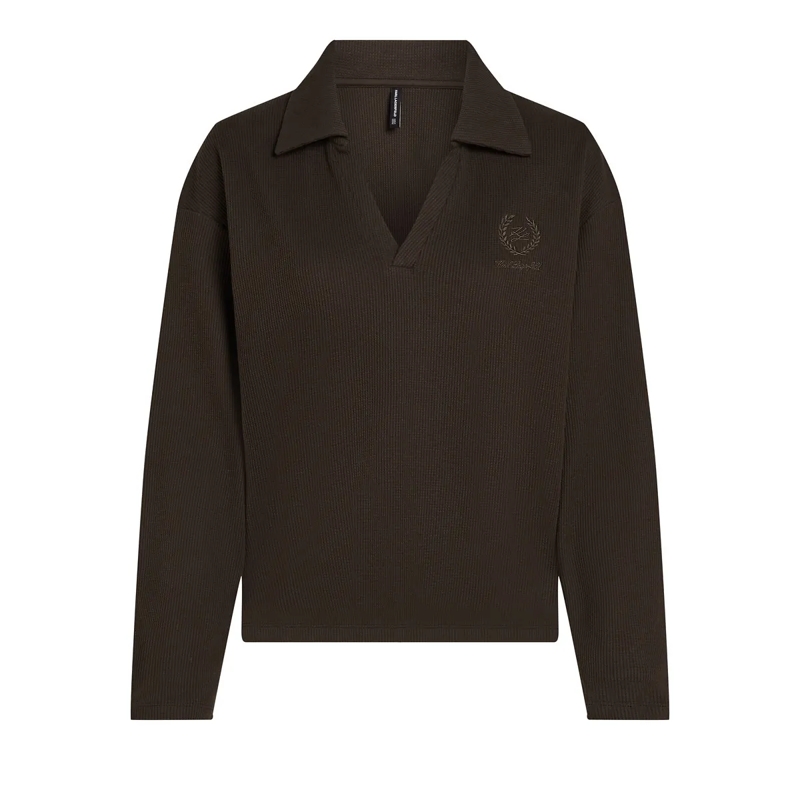 Karl Lagerfeld T-Shirt Loungewear-Poloshirt mit Waffelstruktur Top kaffeebraun