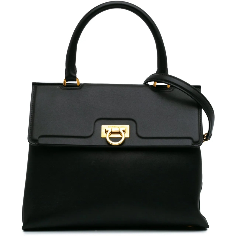 Salvatore Ferragamo Schultertasche Leather Gancini Trifolio Satchel schwarz