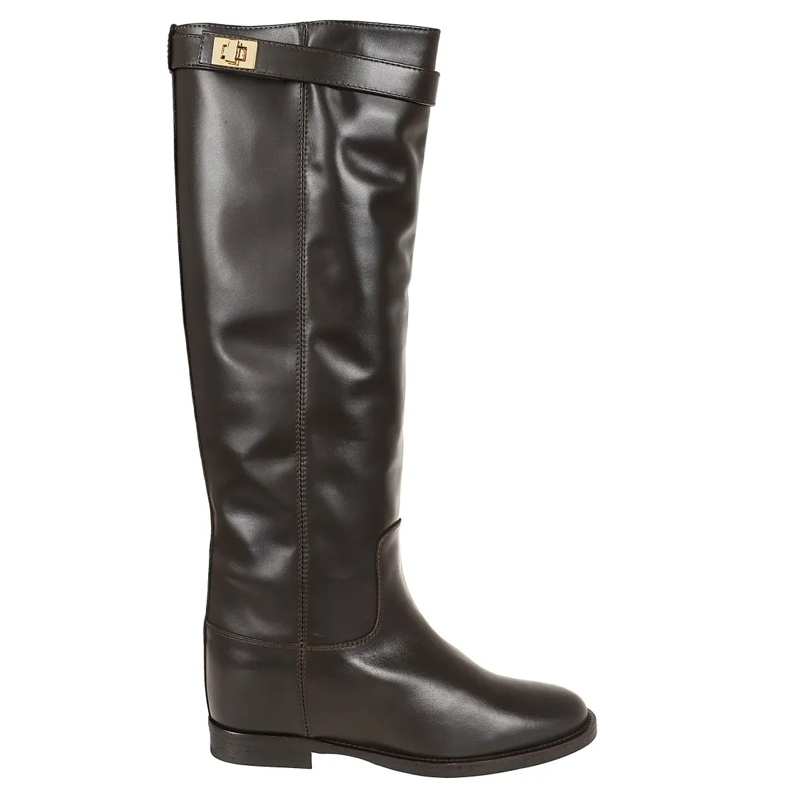 Via Roma 15 Bottes Leather Boots With Hook-And-Eye Strap Black