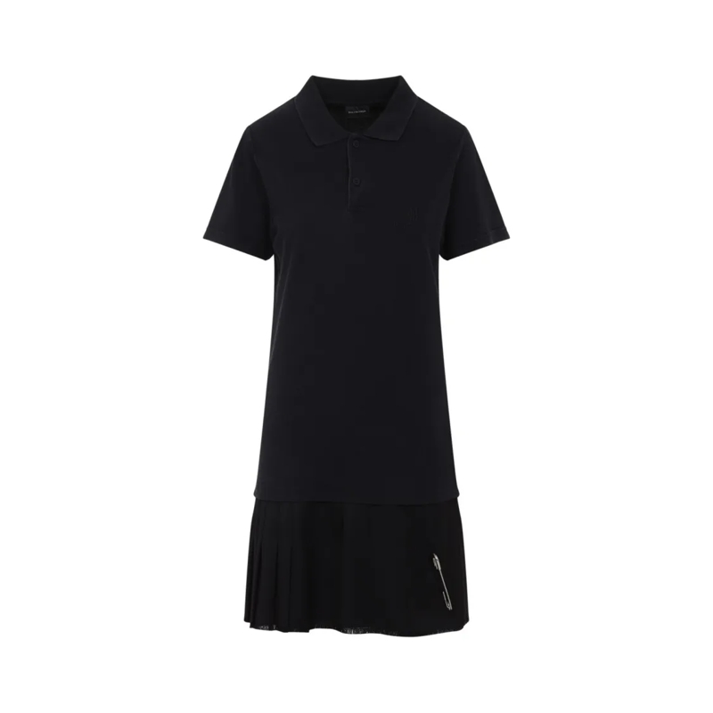 Balenciaga Midi-jurk Polo-Style Mini Dress With Pleated Skirt Black