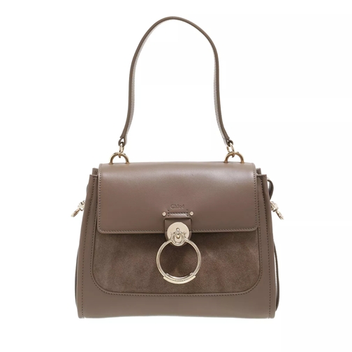 Chloé Small Tess Day Bag Suede Shiny Leather Army Green Axelremsväska