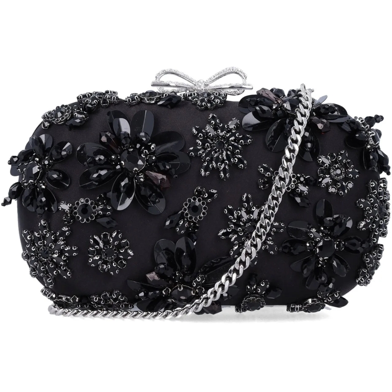 Self Portrait Clutch Floral Crystal Clutch Nero schwarz