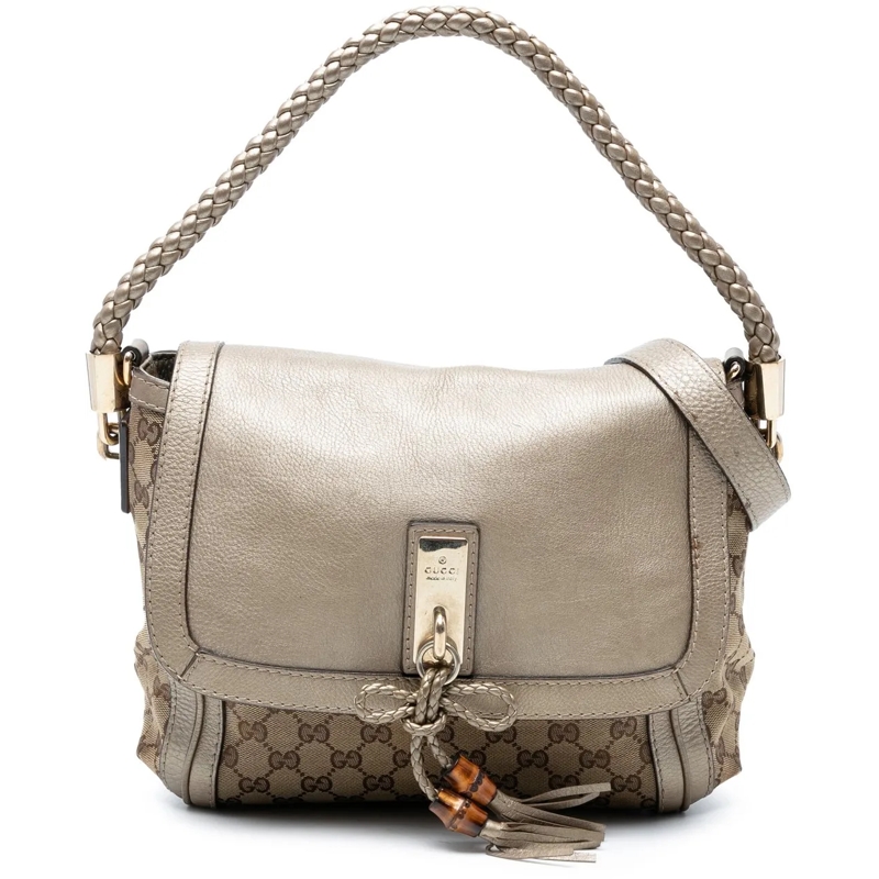 Gucci Schultertasche GG Canvas Bella Flap Satchel braun