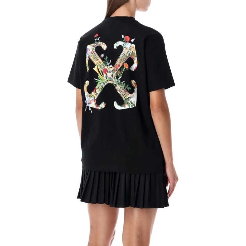 Off-White T-shirt Arrow Glass Flower Cotton Logo T-Shirt Black
