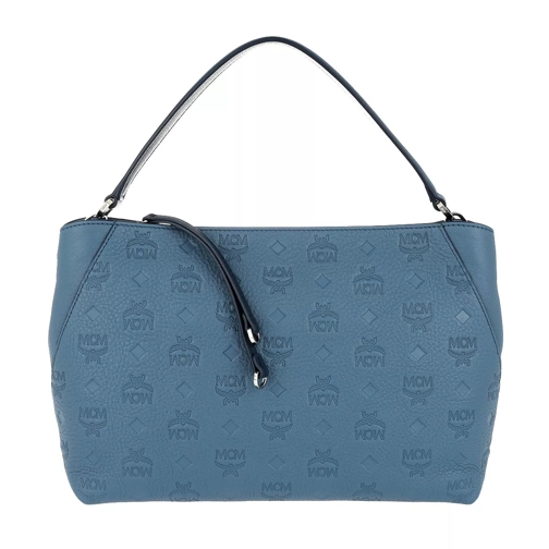 MCM Klara Monogrammed Leather Shoulder Medium Luft Blue Hobo Bag