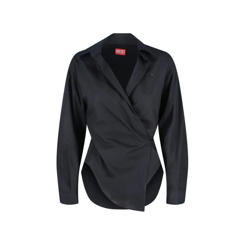 Diesel Chemise Asymmetrical Black Cotton Shirt With Curved Hem An Black