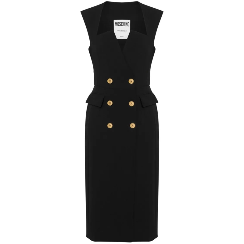 Moschino Midi-jurk Jet Black Double-Breasted Midi Dress Black