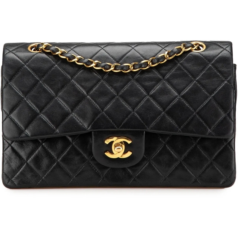 Chanel Sac à bandoulière 1996-1997 Medium Classic Lambskin Double Flap schwarz