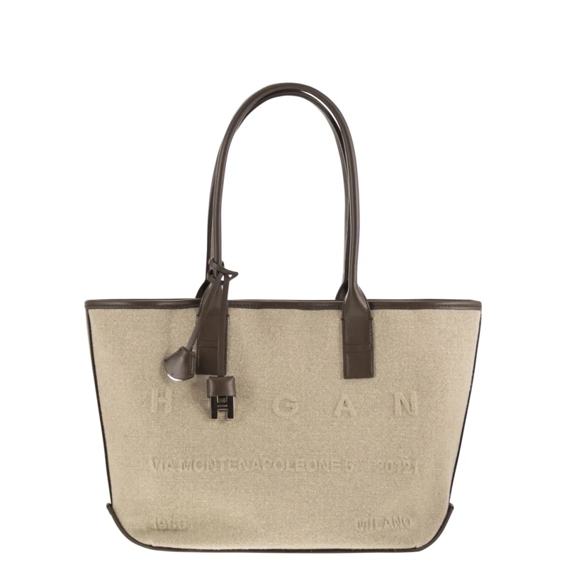 Hogan Tote Lightweight Linen Tote Bag With Embossed Address L Neutrals