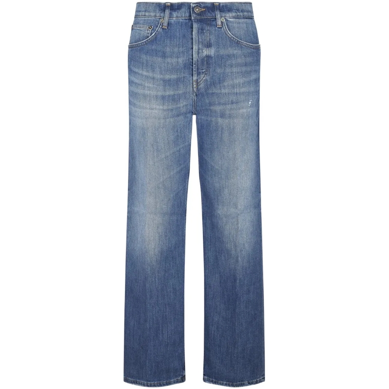 Dondup Jeans Wide-Leg Trousers With Branded Leather Patch Blue