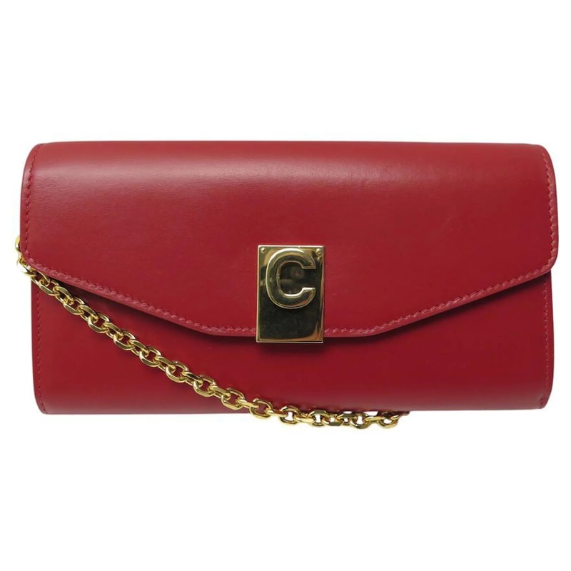 Celine Crossbody Bag CELINE HANDTASCHE POCHETTE C MIT ROTER LEDERKETTE  rot