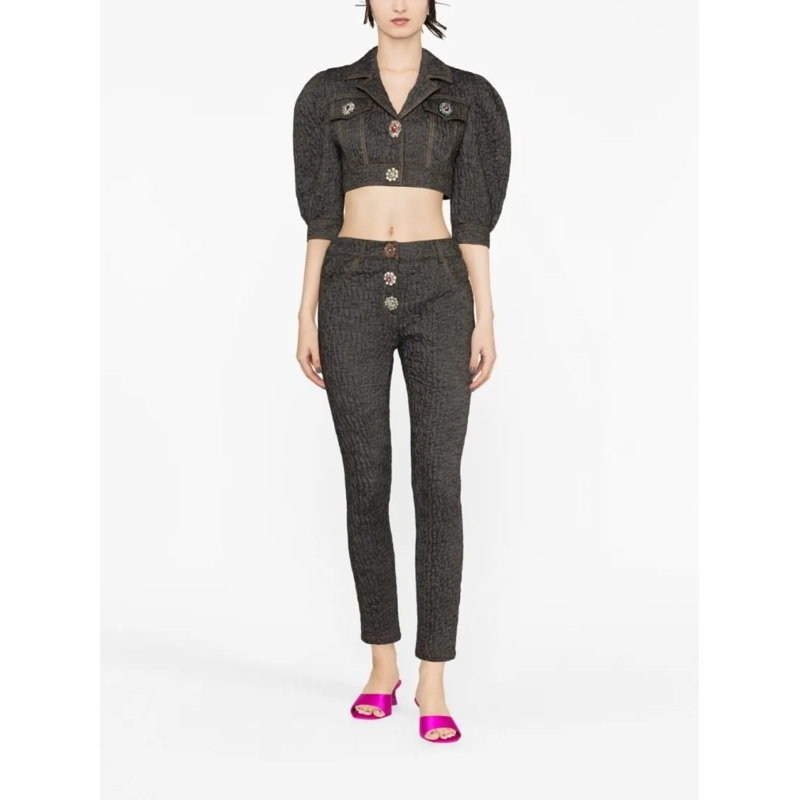 Moschino Übergangsjacke Crystal-Embellished Cropped Jacket With Textured F Black