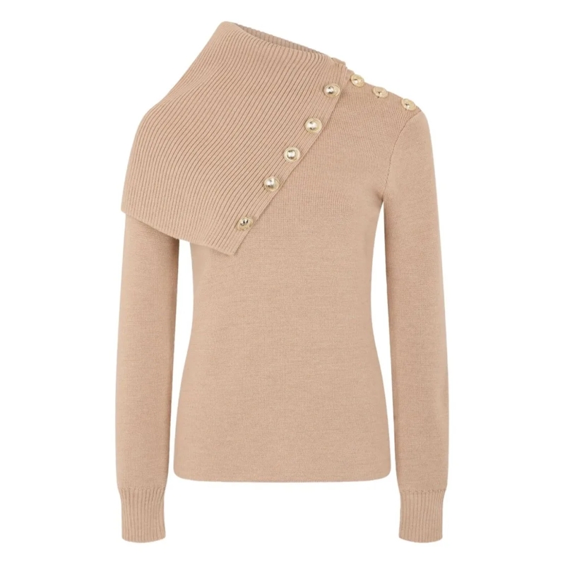 Paco Rabanne Trui Asymmetrical Merino Wool Sweater With Oversized Tu Neutrals