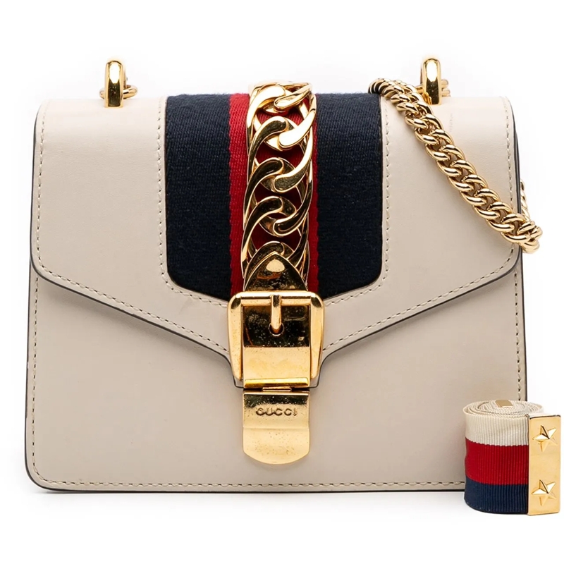 Gucci Sac à bandoulière Mini Calfskin Sylvie Chain Crossbody weiß