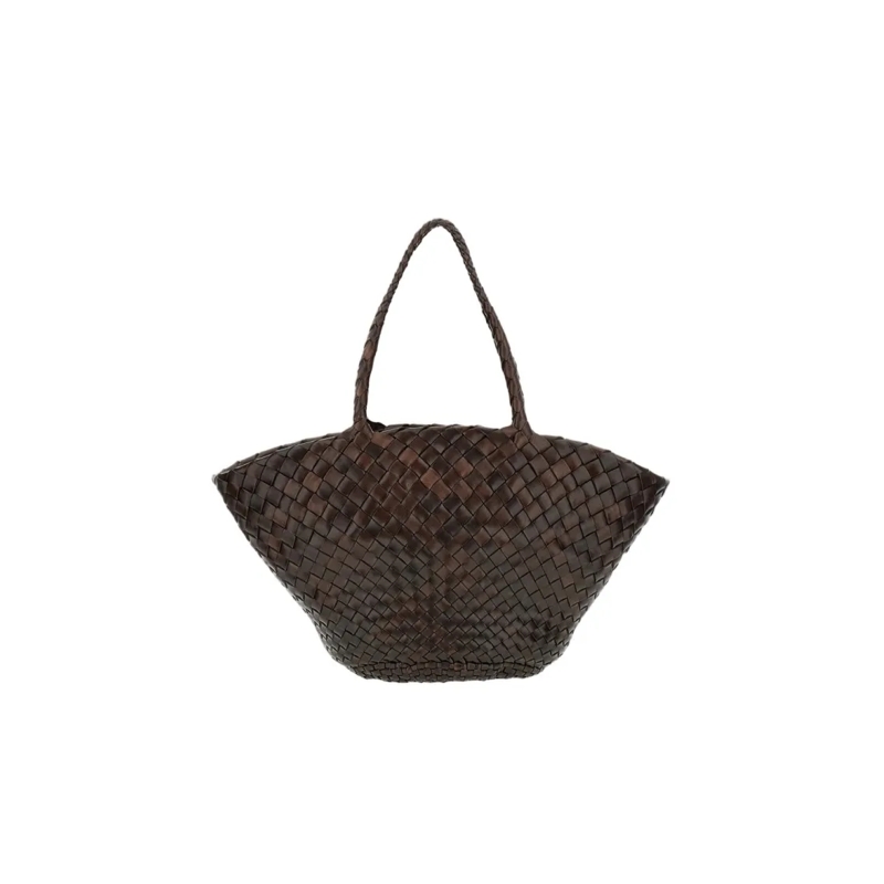 DRAGON DIFFUSION Fourre-tout Hand-Woven Leather Trapezoidal Basket Bag Black