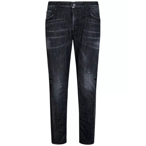 Dsquared2 Slim-Fit Black Used Wash Stretch Cotton Denim Jean Black Jeans slim fit