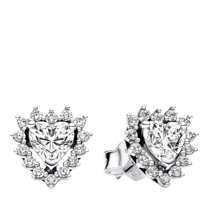 Heart sterling silver stud earrings with clear cub Clear Creole