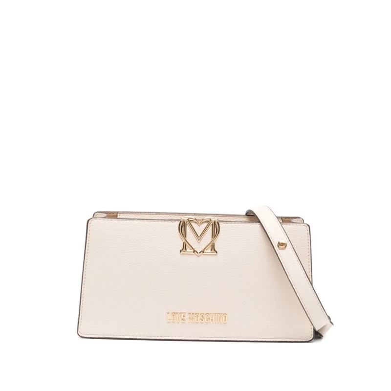 Love Moschino Schultertasche Ivory Textured Shoulder Bag With Gold-Tone Emblems Neutrals