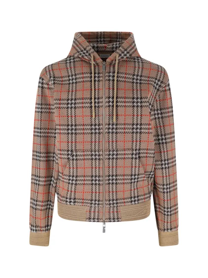 Thumbnail - Burberry - Check' Zip Hoodie – Brown - Größe L - braun