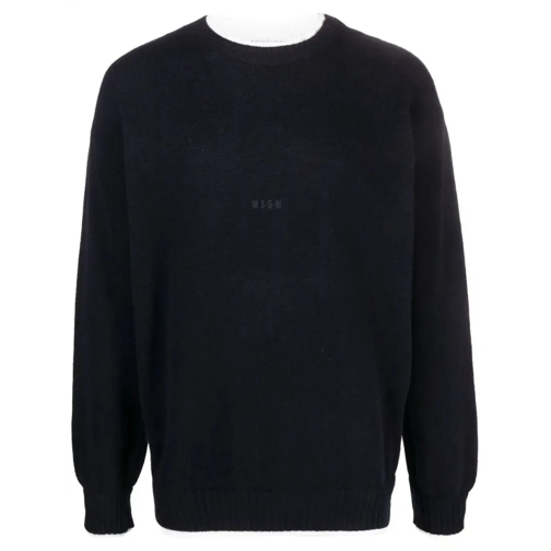 MSGM Pullover Contrast-Trim Crew-Neck Jumper Black