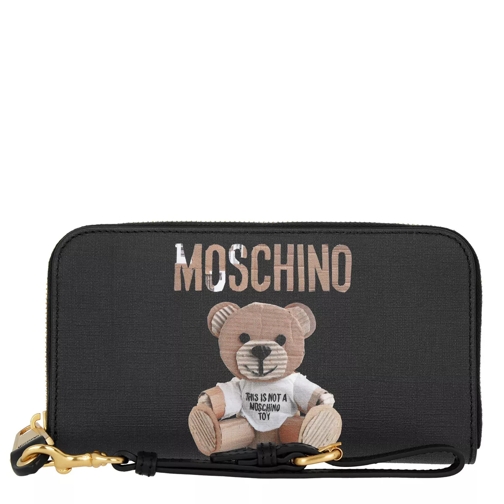 Moschino Zip Around Wallet Teddy Fantasia Nero Portefeuille à fermeture Éclair