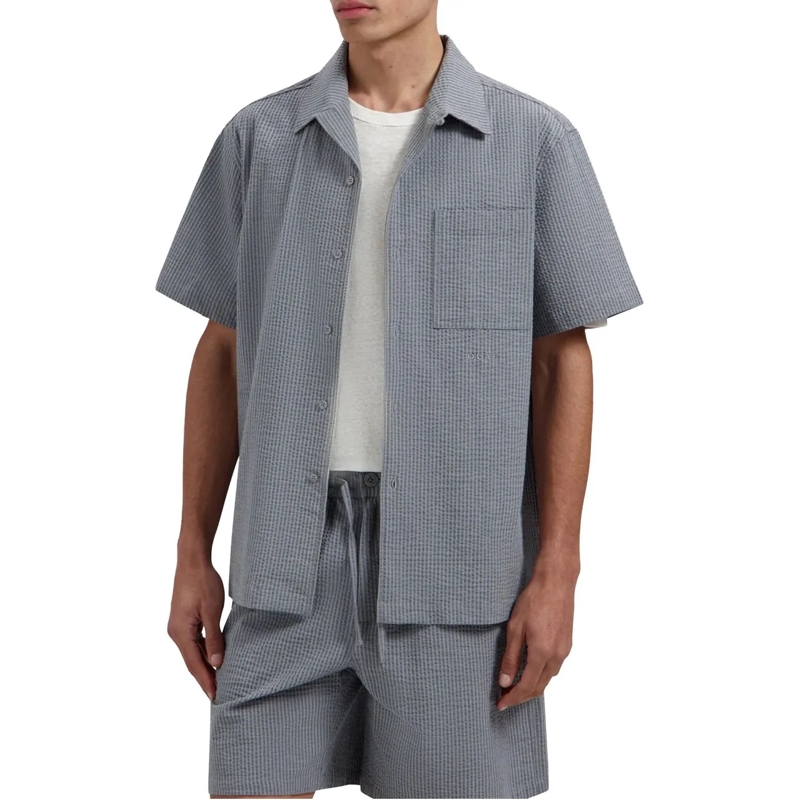 ØLÅF Legeres Oberteil Olaf Seersucker Camp Shirts Korte Mouw Overhemden  grau(Image 3)