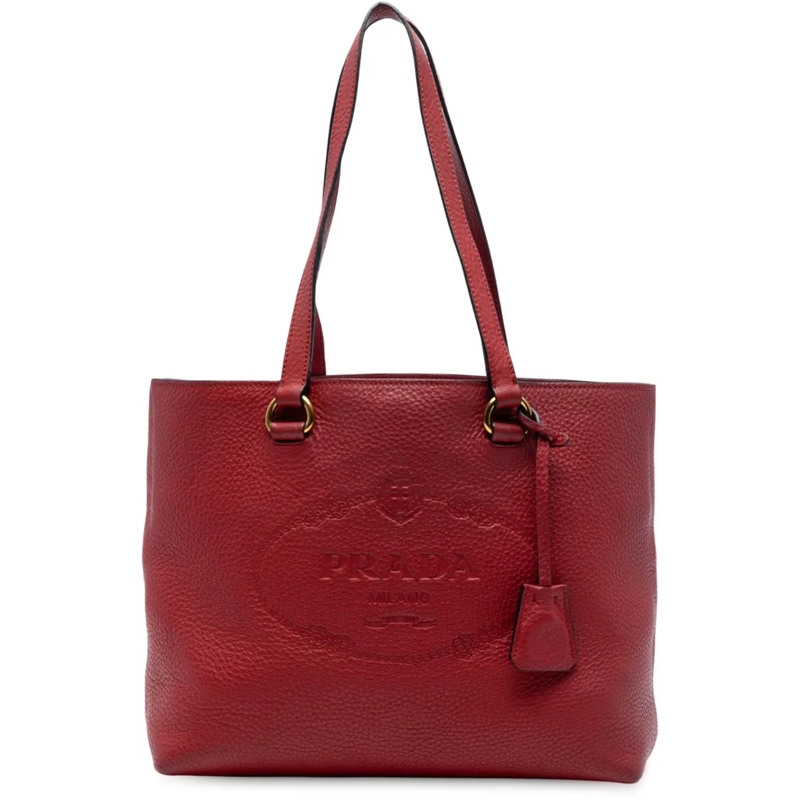 Prada Shopper Vitello Daino Canapa Logo Tote rot