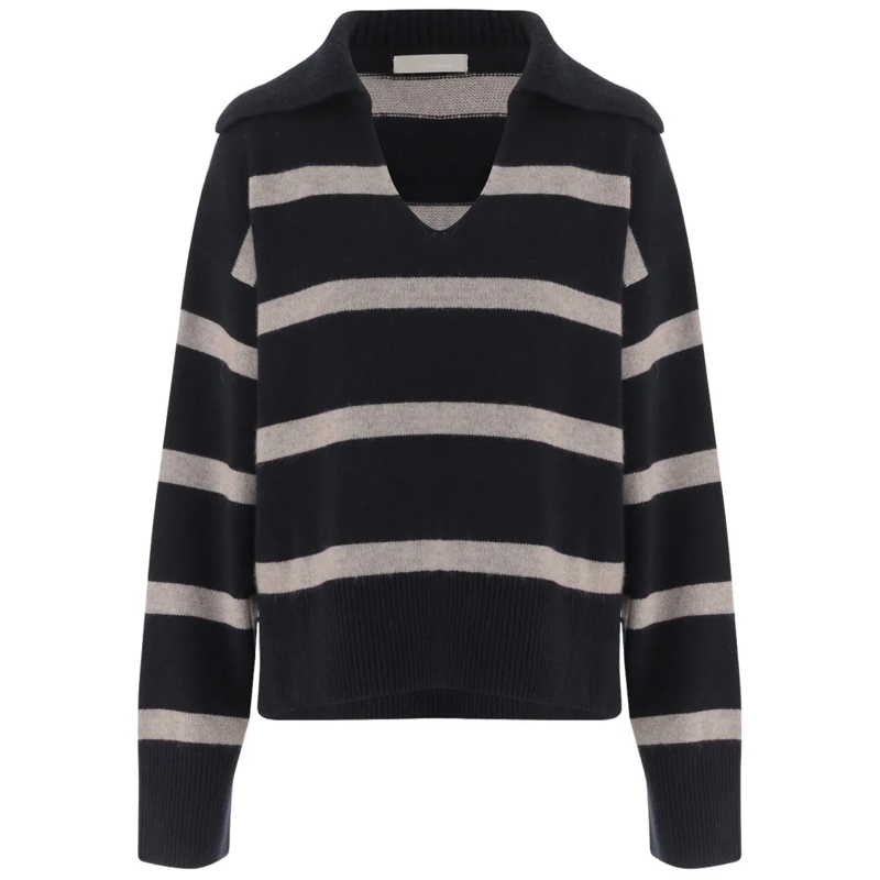 Allude Pullover Wool And Cashmere Striped Sweater Black