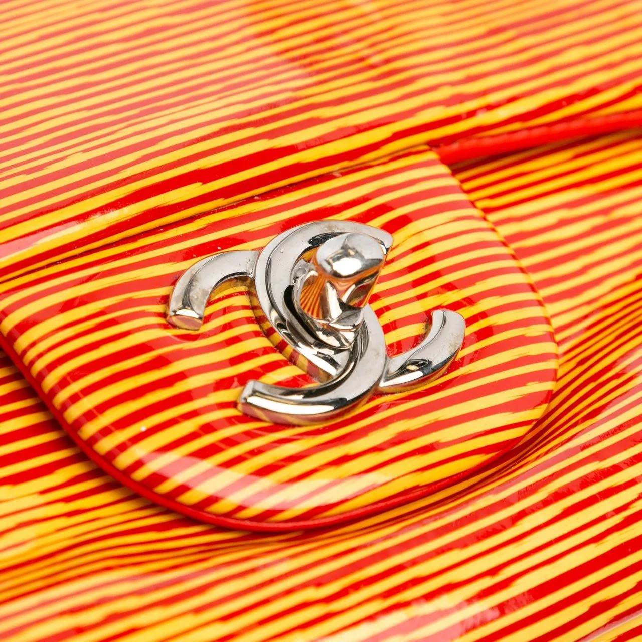 Chanel Hobo bags 2013-2014 Jumbo Classic Patent Stiped Double Flap in oranje