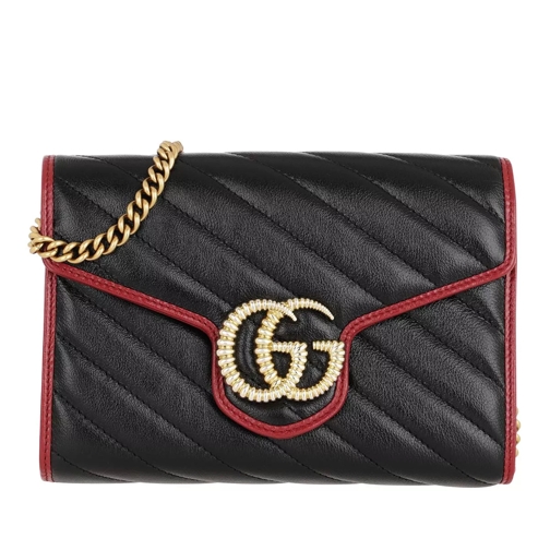 Gucci GG Marmont Shoulder Bag Quilted Leather Black/Red Crossbody Bag