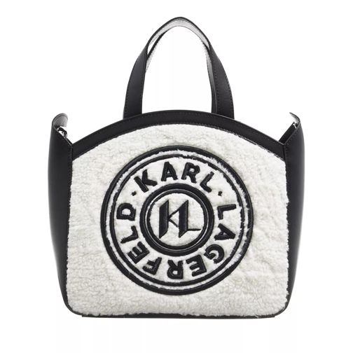 Karl Lagerfeld K/Circle Sm Tote Shearling White Black Rymlig shoppingväska