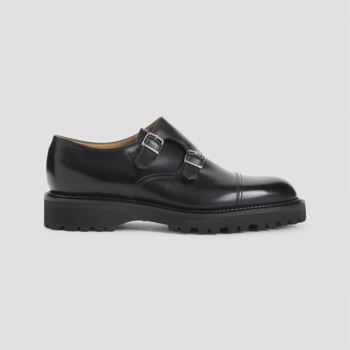 Thumbnail - John Lobb Loafer - Almond Toe Leather Shoes With Dual Buckle Straps - Gr. 10 - in Schwarz - für Damen