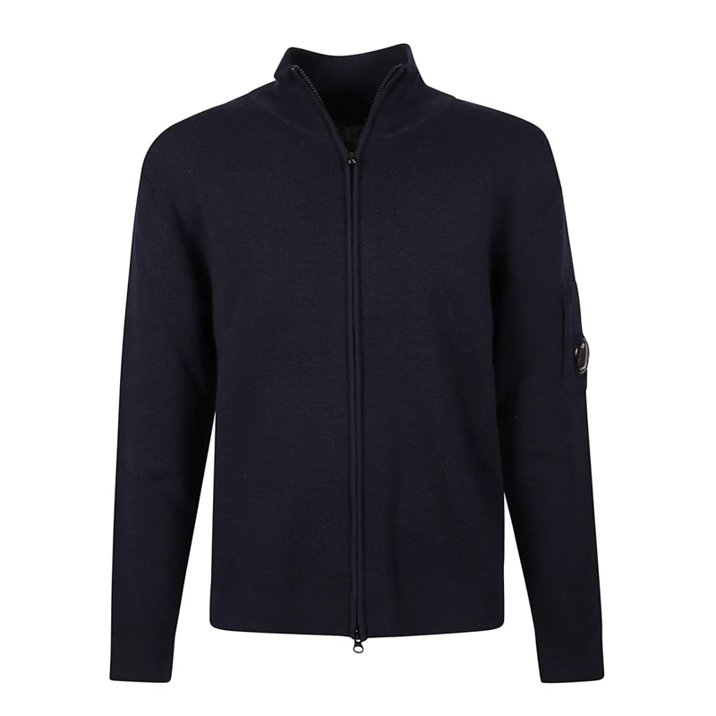 CP Company Pullover Dark Blue Zip-Up Sweater With High Collar Black