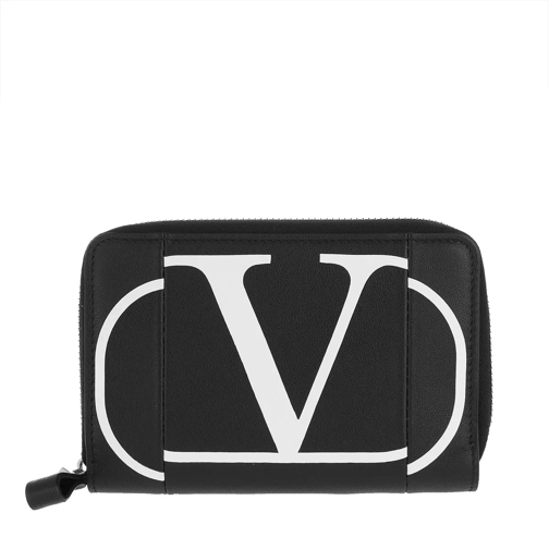 Valentino Garavani Wallet Leather Black/White Portefeuille à fermeture Éclair