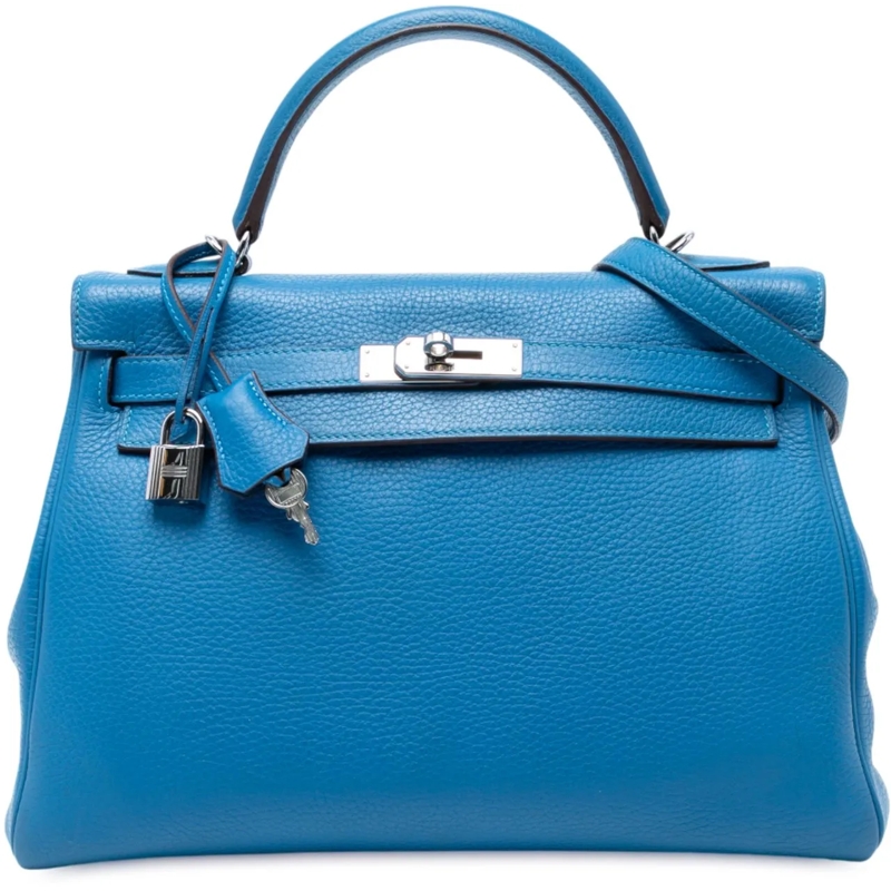 Hermès Schultertasche Togo Kelly II Retourne 32 blau
