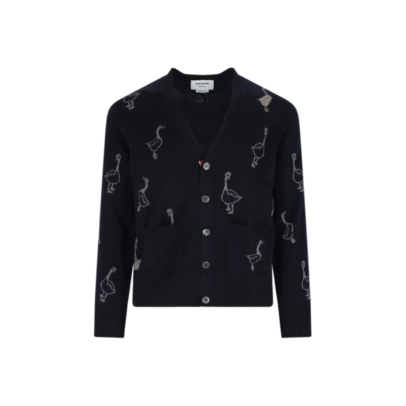 Thom Browne Strickjacke Minimalist Knit Sweater With Ribbed Details Black