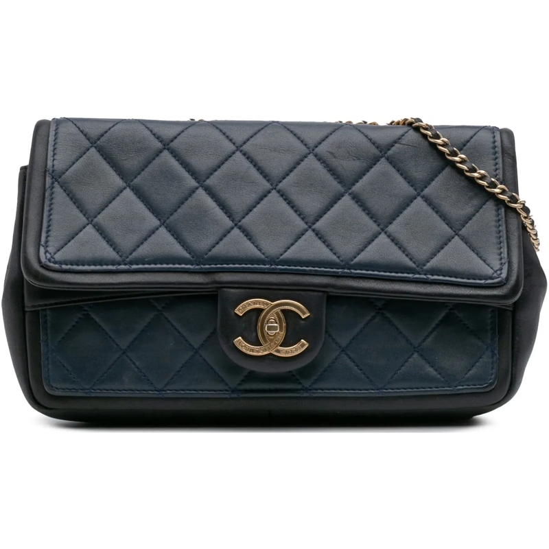 Chanel Sac à bandoulière Medium Bicolor Calfskin Graphic Flap blau