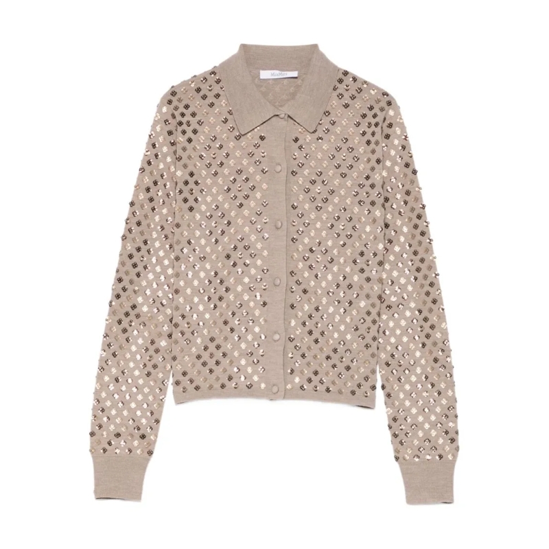 Max Mara Strickjacke Classic Collared Sweater With Subtle Sequin Detail Neutrals