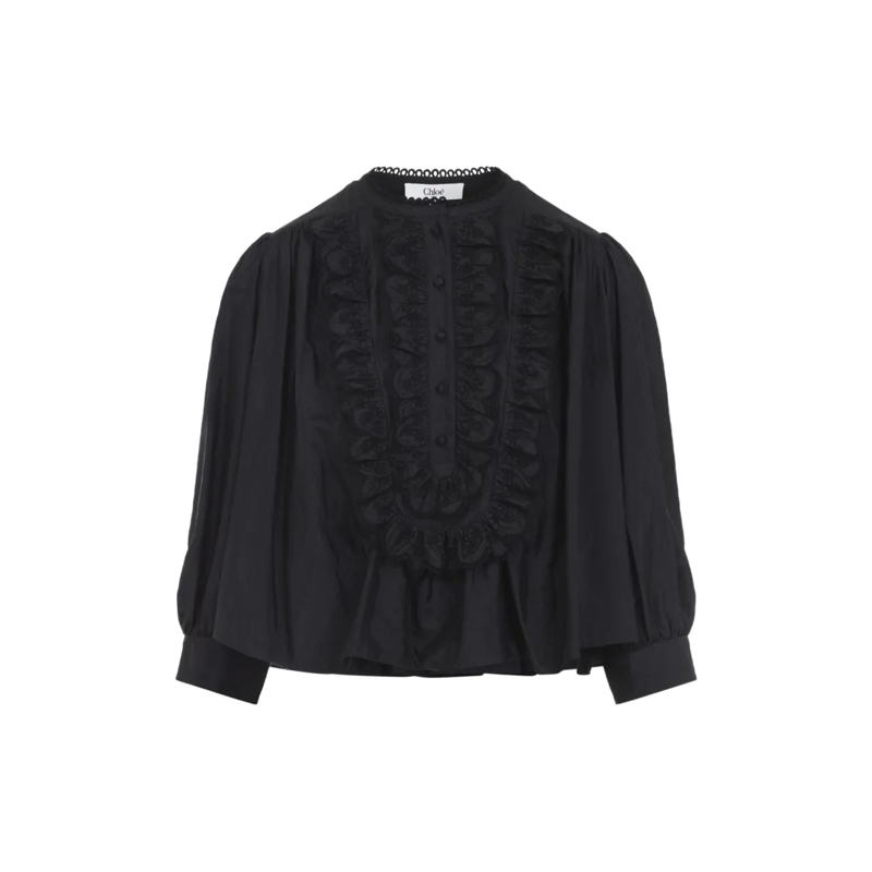 Chloé Blouse Ruffled Long-Sleeved Top With Voluminous Sleeves Black