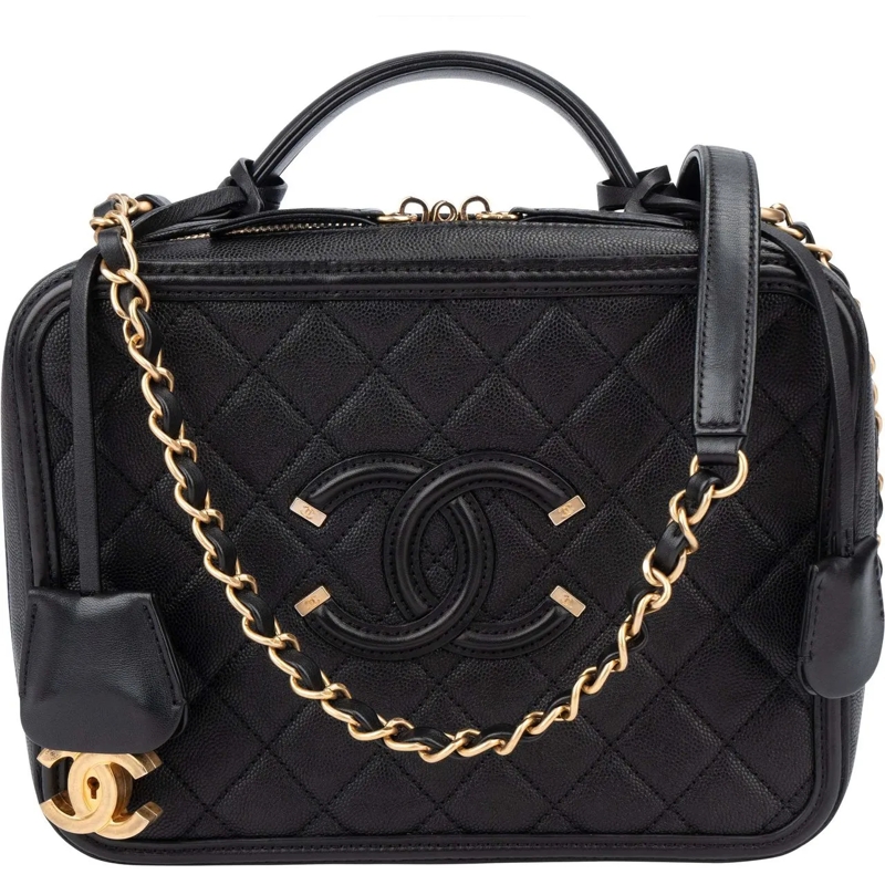 Chanel Sac à bandoulière Chanel Quilted Caviar Leather Filigree Handbag schwarz