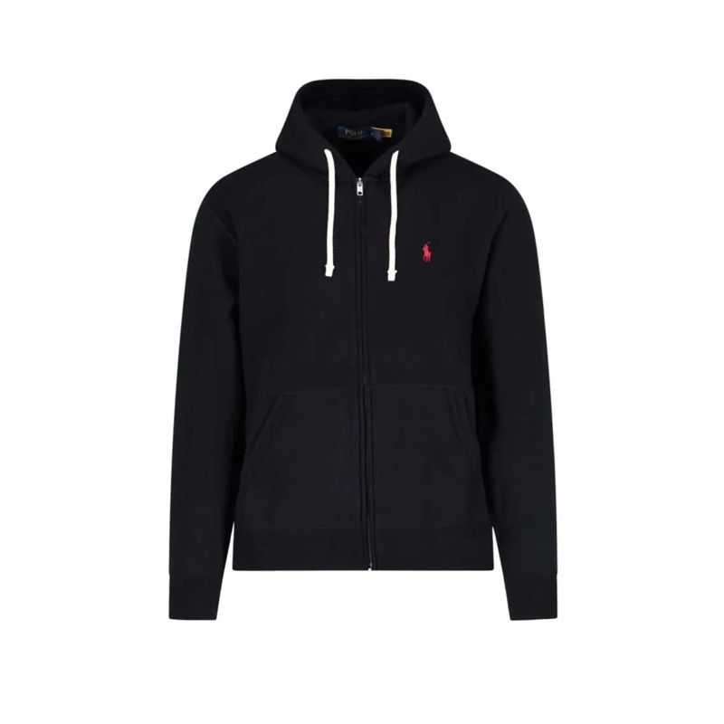 Polo Ralph Lauren  Zip-Up Hoodie With Drawstring Hood And Iconic Embr Black